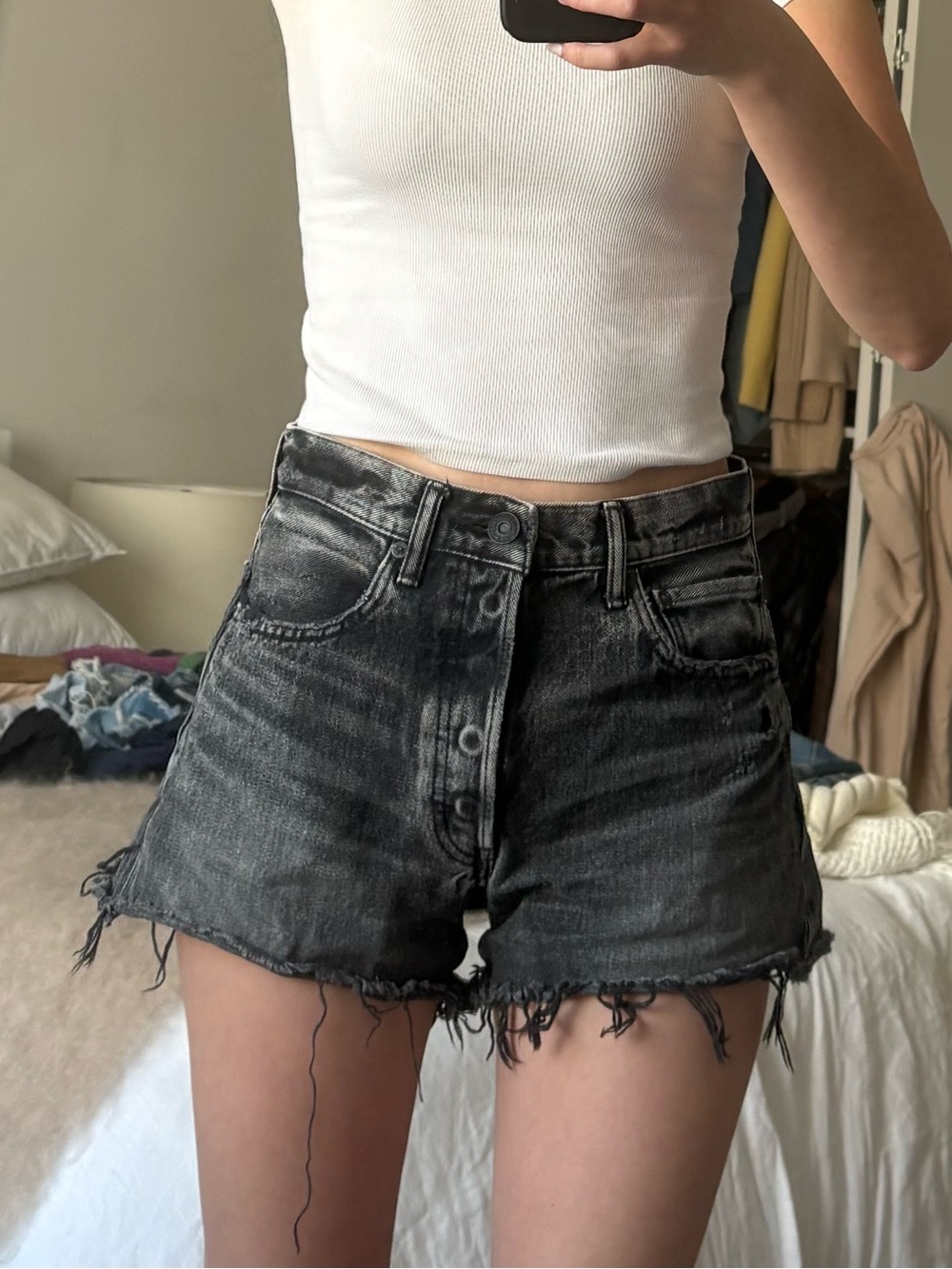 Moussy Vintage Black Washed High Waisted Jean Shorts